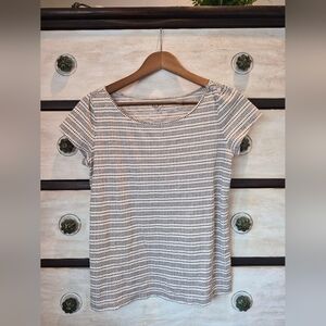 LOFT Black and White Polka Dot Striped Short Sleeve Tee